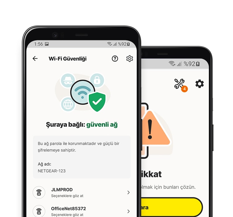 Bir tablet ve telefonda Wi-Fi Güvenliği uygulaması